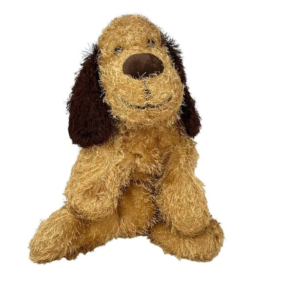 WALMART Brown Puppy Dog Vintage 20" Plush My Bone Shaggy Wiry Green Gingham Bow - Picture 3 of 8